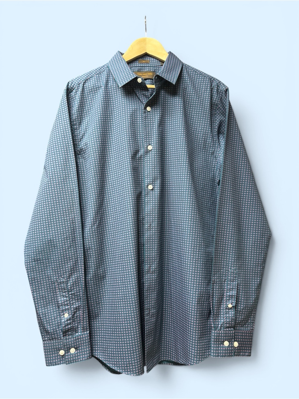 Men's Blue Geo-Print Long-Sleeve Dress Shirt